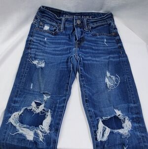 American Eagle Teen Airflex Blue Skinny Grunge Distressed Jeans 26x28